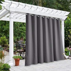 NICETOWN Outdoor Curtains for Patio W100 x L95 inch 2 Pieces, Sun Blocking Screen Shades 100% Privacy for Porch, Pergola, Lanai, Outside Deck, Weatherproof Blinds for All Season, Grey