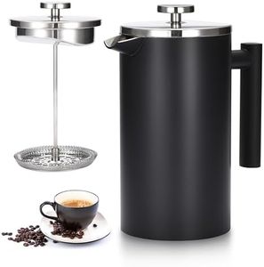 Outlery French Press - Stainless Steel Coffee Maker - Portable Coffee Press - Barista-Quality for Camping and Home Brewing - Durable and Convenient Design - Ideal for Hot and Flavorful Coffee (Black)