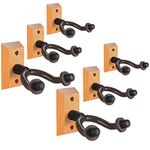 Guitar Wall Mount Hanger 6 Pack, Hardwood Guitar Hanger Wall Hook Holder Stand Display with Screws - Easy to Install - Fits All Size Guitars, Bass, Mandolin, Banjo, Ukulele