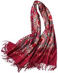 Women's Embroidered Oversize Tassel Shawl Scarf Wraps for Women, Wine Red, One Size