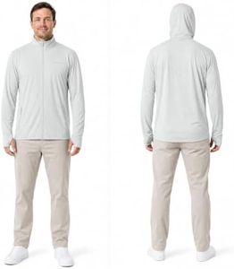 RoamFlex Men's UPF 50+ Sun Protection Hoodie Jacket, Lightweight Long Sleeve Zip Up Fishing Shirt with Thumbholes & Packable Hood - Mint Gray XXL