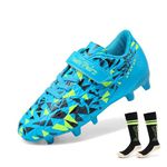 DREAM PAIRS Boys Girls Soccer Cleats Youth Kid Football Shoes,Size 1 Little Kid,Royal Blue/NEON Green,SDSO2307K-ACC-1