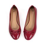 Dernolsea Womens Ballet Flats, Patent Leather Bow Round Toe Foldable Flat Slip On Pumps Dolly Ballerina Shoes Wine Red Size 6