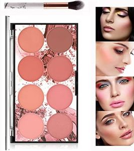 Paleta de Colorete de 8 Colores, Polvo de Rubor Facial con Brillo Brillante, Paleta de Rubor Mineral mate con Pincel, Colorete de Maquillaje Facial Profesional, Paleta de Rubor de Contorno y Resaltado
