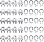 1/8'' Wire Cable Clamps Kit M3 Rope Clip Braided Kit Metal Stainless Steel Thimbles for 1/8" Diameter Wire Rope Rigging Tent Rope Guard Railing System(40 Pcs)