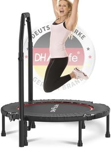 DH FitLife Fitness Indoor Trampolin klappbar mit vormontierter Sprungmatte | Ø102 cm 40 Zoll Mini Trampoline | 150 kg belastbar | 4-Fach Verstellbarer Handgriff | stabil & leise