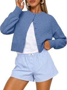 Trendy Queen Cropped Cardigan Sweaters for Women Lightweight Crop Cotton Knit Y2k Fall Outfits Fashion Clothes 2025 Blue S