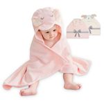 Viviland 2 Pack Hooded Baby Towels, Soft 100% Cotton Baby Bath Towels with Hood, Extra Thick and Absorbent, Essential for Newborns, Kids, Infants - Girls and Boys (Pink Elephant & Dog)