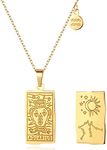 Daetlmn Zodiac Necklace for Women Tarot Cards Astrology Double-Sided Zodiac Sign Necklace, Stainless Steel, 18k gold plated