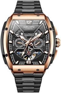 OLEVS Mens Watches Automatic Black Large Square Skeleton Waterproof Luxury