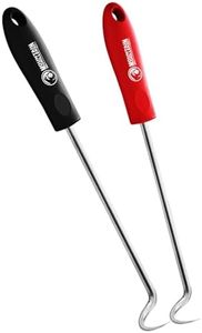 Pigtail Food Flipper Set - 17 & 12 Inch Meat Hooks & Turners With Steel Shafts & Color Coded Handles - Use In Place Of Tongs, Spatula & Meat Fork For BBQ Ribs, Steak, Chicken, Sausage, Vegetables