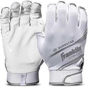 Franklin Sports Supratak Football Receiver Gloves - White/Chrome - Adult Medium