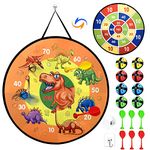 26 Inches Kids Dart Board Set, Foldable Dinosaur Theme Dartboard Double Sided Dartboards Indoor Outdoor Party Games Toys Gifts for 4 5 6 7 8 Year Old Boy Girl and Adult