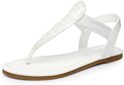 SANDALUP Women's Elastic strappy Flat Sandals w Sparkling Thong Sandals for Women - Ankle Strap Sandals for Dressy Summer - Sparkly Sandals Women for Walking