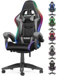 bigzzia Gaming Chair with RGB Computer Chair with Light Reclining PU Leather Video Game Chair with Headrest Adjustable Lumbar Support (Black/Grey)