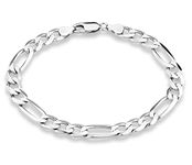 Miabella 925 Sterling Silver Italian 7mm Solid Diamond-Cut Figaro Link Chain Bracelet for Men, Made in Italy, 9 Inch, Sterling Silver