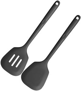 U-Taste 34.5cm Cooking Turners: 315℃ Heat Resistant Solid & Slotted Silicone Spatula Flipper, 9.5cm Wide & Large Rubber Kitchen Utensil for Nonstick Cookware (Black, 2 PCS)