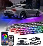 Xprite Car Underglow Bluetooth Light Kit, 6 Pcs Dream Colour Dancing Chasing Underbody Glow Neon LED Strip Lights Waterproof for Under Cars Exterior SUVs Trucks, 16 Million Colors, Sound & Music Modes