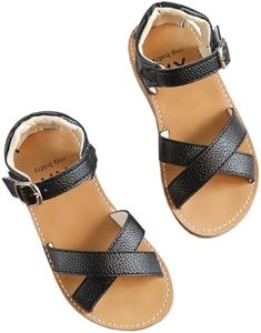 DADAWEN Girl's Summer Water Sandals Strappy Comfort Soft Flat Sandal (Toddler/Little Kid) Black US Size 5 M Toddler