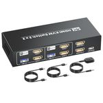 HDMI KVM Switch 2 Minitors 2 Computers, 4K@60Hz Dual Monitor HDMI KVM Switcher 2 in 2 Out for 2 PC Share Dual Monitors and 1 Set of Keyboard Mouse and Other USB Devices, Copy Mode & Extended Mode