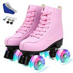 YYW Roller Skates for Women Men, High Top PU Leather Classic Double-Row Roller Skates, Indoor Outdoor Roller Skates for Beginner a Shoes Bag (Pink Flash, 40)