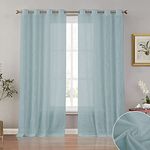 Melodieux Aqua Linen Textured Semi Sheer Curtains 84 Inches Long for Living Room Bedroom Rustic Flax Linen Grommet Voile Drapes, 52 by 84 Inch (2 Panels)