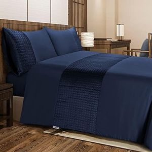 Bronwen Mathews Parure de lit super king size en microfibre douce avec bande de velours matelassée et 2 taies d'oreiller, facile d'entretien, super king size (bleu marine, super king size)