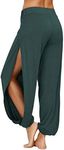 PACBREEZE Women's Yoga Harem Pants Side Slit Joggers Active Workout Sweatpants Beach Cover-up Pants, A09: Dark Green, Medium