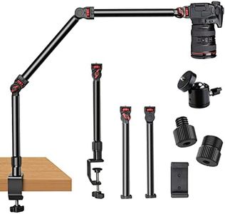 Overhead Camera Mount Desk Stand, 3-Section Flexible Detachable Articulating Arm with 1/4“ 3/8" 5/8" Screw&360° Ball Head, C-clamp Tabletop Mount for DSLR Camera/Webcam/Microphone/Lights