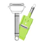 VOGARB Dual Blades Vegetable Peeler for Kitchen,Y-Shaped Julienne Peeler Slicer with Grating Plate Set for Veggie&Fruit,Potato,Carrot,Cucumber(Green/Silver, Multi Use Combo)