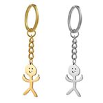 2PCS Stainless Steel Funny Doodle Keychain Middle Finger Pendant Keyring Long Distance Friendship Jewelry Gift for Men Women Gold+Silver (Keychain)