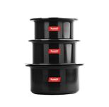 Sumeet Aluminium Cookware Set With Lid, 0.9 LTR, 1.4 LTR, 1.8 LTR, 3 Piece top, 3 piece lid (Black)