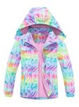 SERENYOU Girls Waterproof Jacket Kids Fleece Lined Raincoat Girl Windbreaker Girls' Rain Coat with Removable Hood Colourful UK:7-8 Years(manufacturers's size: 130)