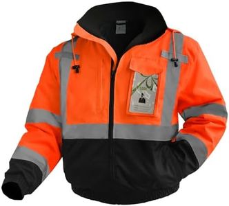 Uno Mejor High Visibility Safety Jackets, Construction Coats with Pockets for Men& Women, Rain Jacket for Winter Cold Weather, Waterproof High Vis Rain Coat, Class 3, Orange-Black, 3XL