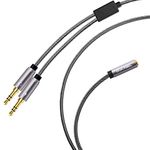 Long Headset Splitter Cable (4ft/1.2m), 3-Pole TRS Microphone(Male) & Audio(Male) to Single 4-Pole TRRS (Famle) Jack Headphone Adapter/Crystal-Nylon Braided / 24K Gold Plated / 99.99% 4N OFC