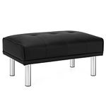 COSTWAY PU Leather Ottoman Bench, Tufted Upholstered Footstool Seat with Stainless Steel Legs, Rectangle Bed End Stool Sofa Bench Footrest for Living Room, Bedroom and Entryway (Black)