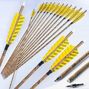 AMEYXGS Camo Carbon Arrow 30 Inch Practice Hunting Arrow Spine 500 with 4 Inch Turkey Feathers for Traditional Recurve Compound Bows (12)