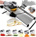 Mandoline Slicer, Vegetable Potato Slicer, Julienne Slicer, Onion Cutter, with Stainless Steel Adjustable Blade. Cut Resistant Gloves Included.