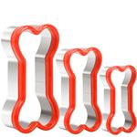 Bone Cookie Cutters Set, 3 PCS Dog Bone Biscut Cutters Set Stainless Steel with Red Environmental PVC for DIY Baking Fondant Cake Molds Dog Treats - 3.9/3.1/2.4IN