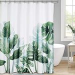 NICETOWN Christmas Shower Curtain, Green Plantain Leaves Printed Design Polyester Shower Curtain Hooks Thick Mould Proof Resistant for Bathroom, 180 x 180 cm (72 x 72 Inch) with Stainless Steel Hooks