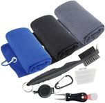 3 Golf Towels for Golf Bags with Clip - 60 X 40CM, Golf Club Cleaning Kit, Golf Accessories for Men - Golf Gifts for Men