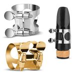 2pcs Clarinet Ligature, Clarinet Mouthpiece Ligature B Flat with Adjustable Screws Clarinet Ligature Fastener for Musicians Beginners (Silver, Golden)