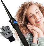 CkeyiN Curling Wand, 9-19mm Ceramic Barrel Hair Curler, Curling Irons for Long&Short Hair with Glove 110 ℃ ~ 210 ℃ Adjustable,Automatic Shut-Down,LCD Screen