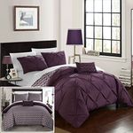 Chic Home CS2289-AN Jacky 4Piece Jacky Pinch Pleated, Reversible Chevron Print Ruffled & Pleated Complete Full/Queen Comforter Set Purple Shams & Decorative Pillows Included,Purple,Full/Queen