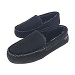 Clarks Women's Suede Bowknot Moccasin Slippers, LB0340 - Fuzzy Indoor/Outdoor Close Back Slip-Ons with Faux Fur Lining & Non-Slip Outsole - Women's Comfy Loafers for Driving Lounging & More, Black