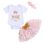 Baby Girl 1st Birthday Cake Smash Toddler Girl Miss Onederful Romper Tutu Skirt with Headband Clothes Set (Pink, 12-18 Months)