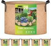 iPower 5-Pack 20 Gallon Plant Grow Bags Thickened Nonwoven Aeration Fabric Pots Heavy Duty Durable Container, Strap Handles for Garden, Tan