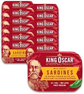 King Oscar Wild Caught Brisling Sardines in Extra Virgin Olive Oil with Jalapeño Peppers, 3.75 oz Cans, Pack of 12, Spicy Tinned Fish