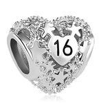 FGT Sweet 16 Birthday Charm Compatible with Pandora Moments Bracelets Star Love Heart Bead Friends BFF Best Friends Granddaughter Birthday