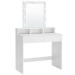 VASAGLE Vanity Desk with Mirror, Makeup Vanity Table with Lights, Adjustable Brightness, 31.5-Inch Wide Makeup Desk with 2 Drawers, 3 Storage Compartments, for Bedroom, Modern, White URDT184T14